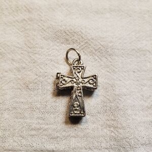 Beautiful Silvertone Opening Cross Pendant With scroll Work(Pendant Only)